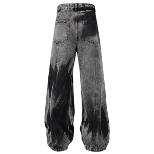 Acid Wash Wide Leg Denim Cargo Jeans