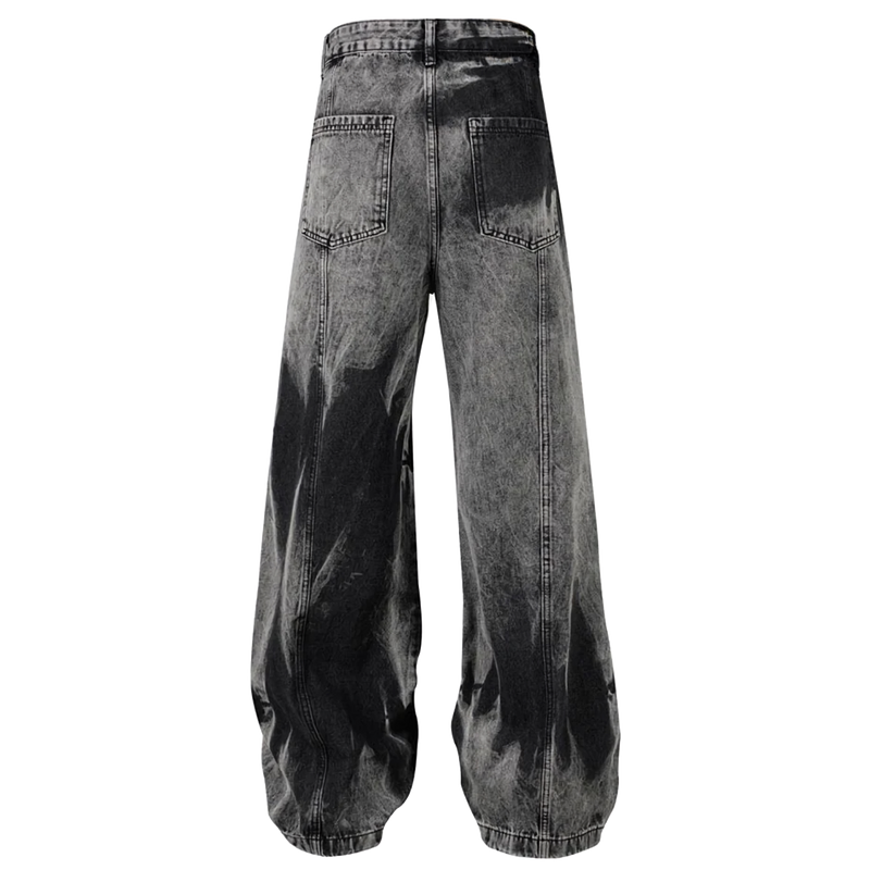 Acid Wash Wide Leg Denim Cargo Jeans