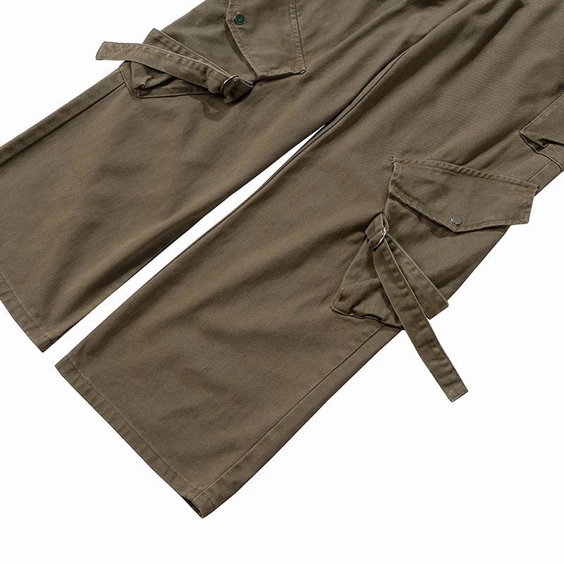 ‘Rover' Wide Leg Khaki Cargo Pants