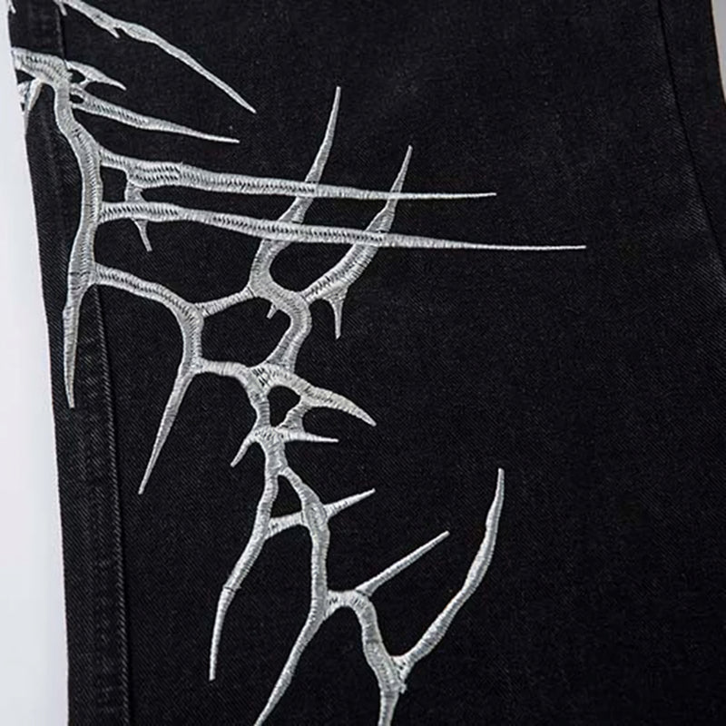 'Fractured' Wide Leg Black Denim Jeans