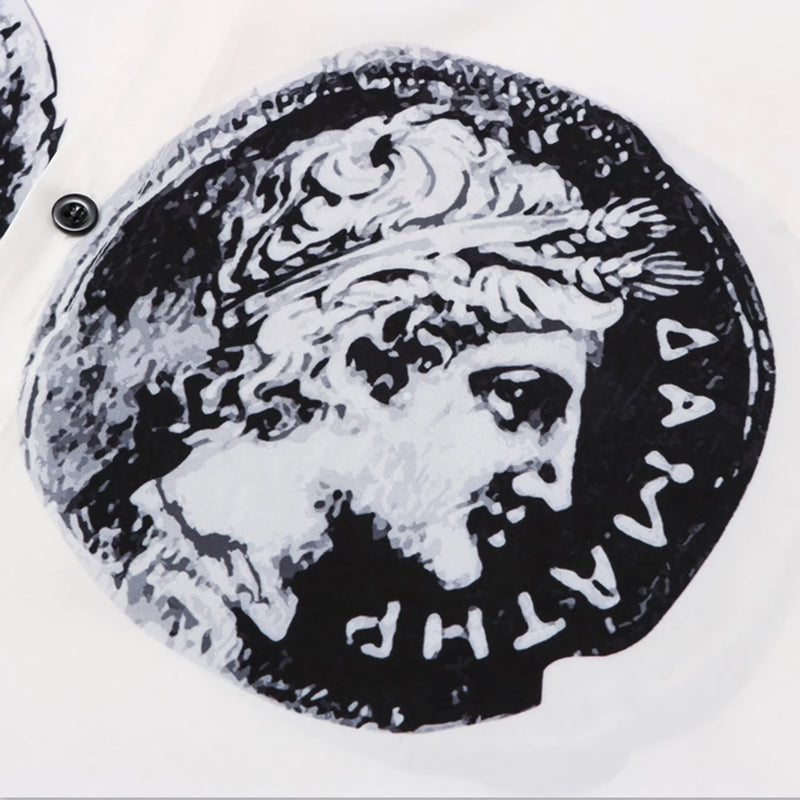 'Fortune' Tetradrachm Print Short Sleeve Button Up