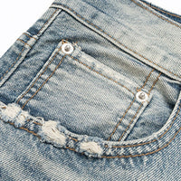 Light Wash Distressed Wide Leg Denim Jeans