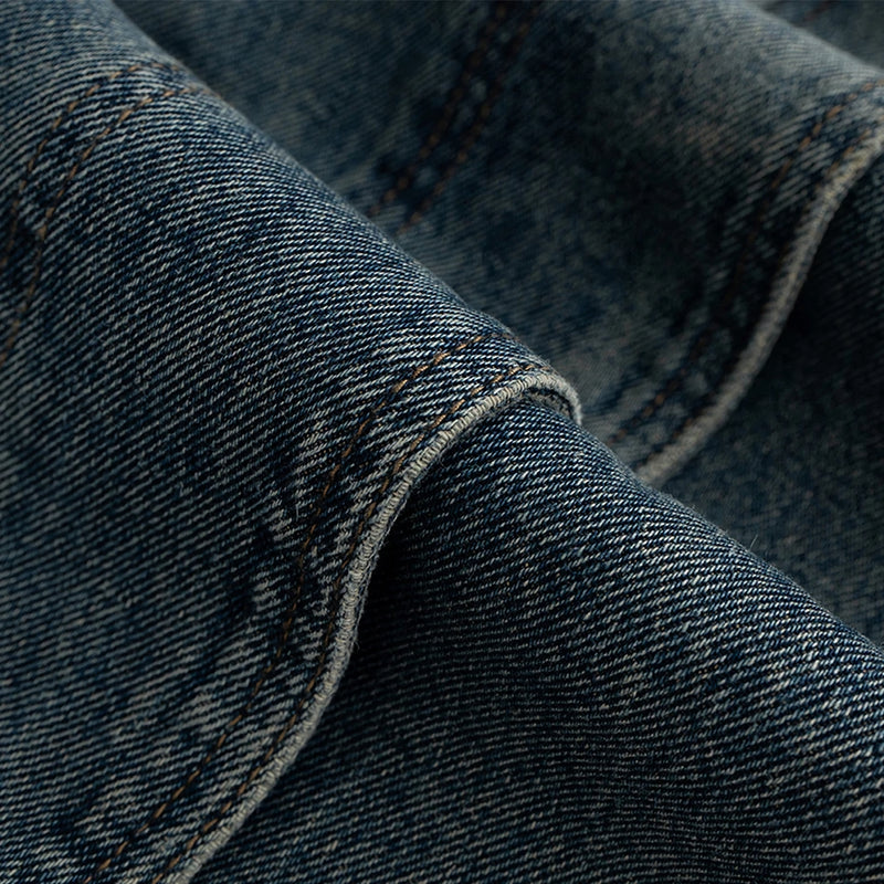 Overlaid Spiral-Cut Wide Leg Denim Jeans