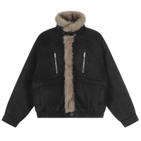 'Kodiak' Relaxed Suede-Touch Fur Trim Jacket
