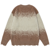 Dip-Dye Embroidered Knit Sweater with Distress