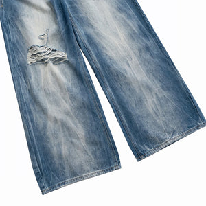 'Haze' Faded Wash Wide Leg Distressed Denim Jeans