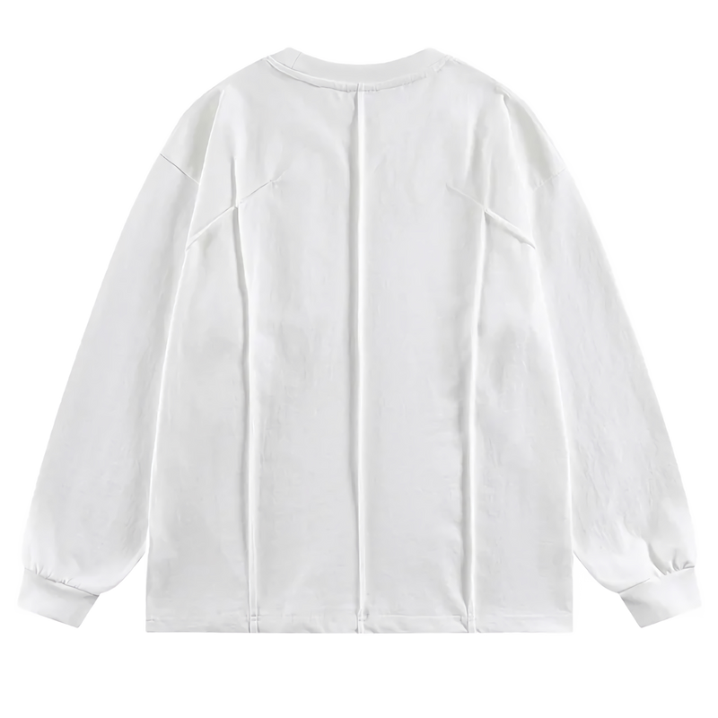 Geometric Paneled Long Sleeve Cotton Tee