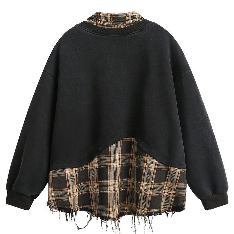 'Drift' Plaid Layered Crewneck Sweater