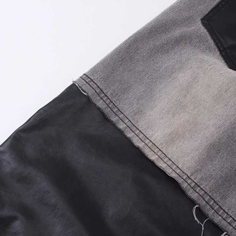 'Asphalt' Leather-Accent Denim Jeans