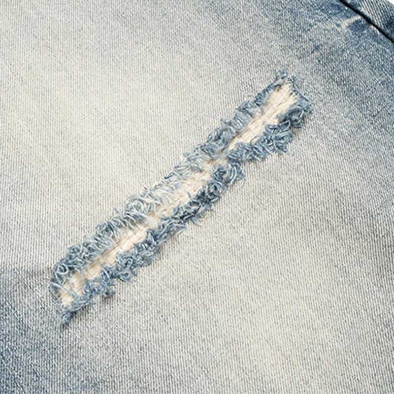 Light Wash Distressed Wide Leg Denim Jeans