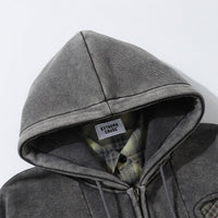 'Remnant' Plaid Trim Distressed Zip-Up Hoodie