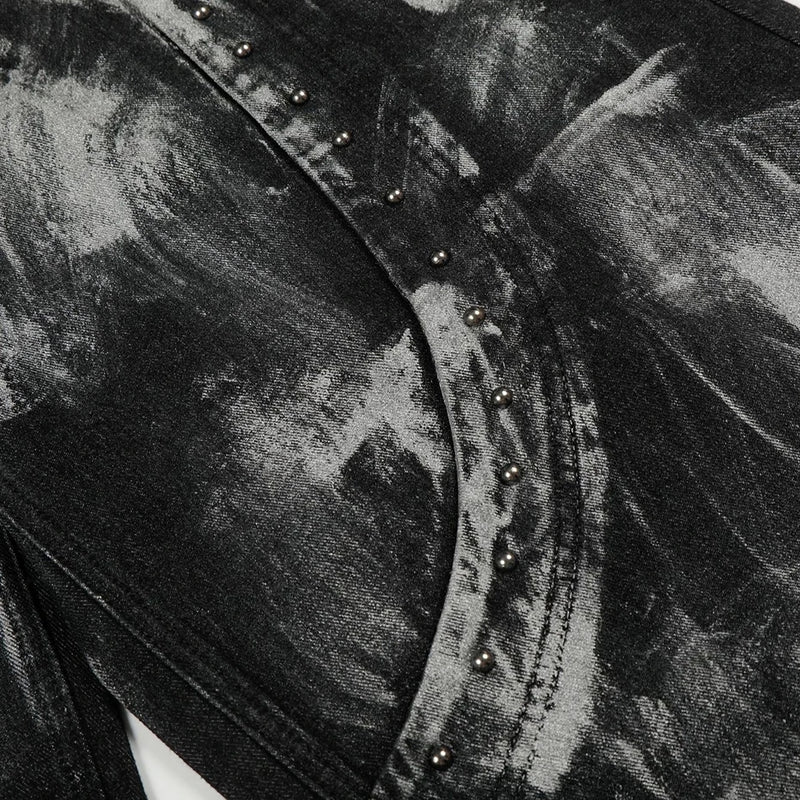 Abstract Painted Wide Leg Black Denim Jeans