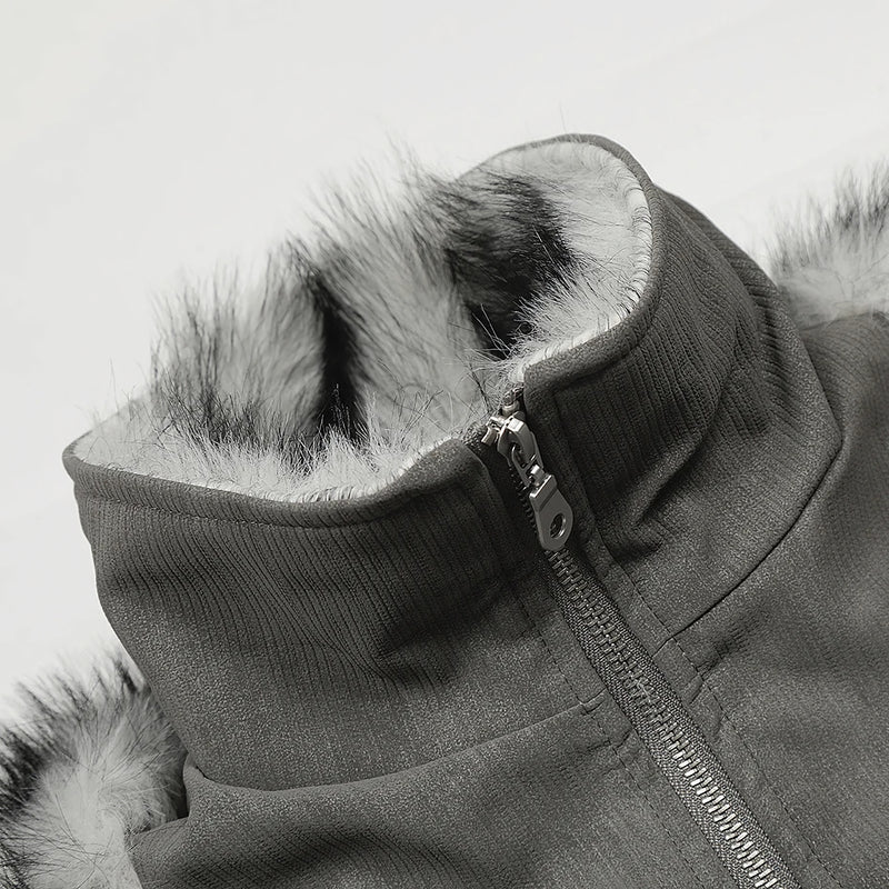 'Metro' High Collar Fur Trim Jacket