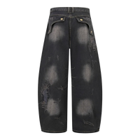 'Ruin' Charcoal Wash Distressed Wide Leg Denim Jeans