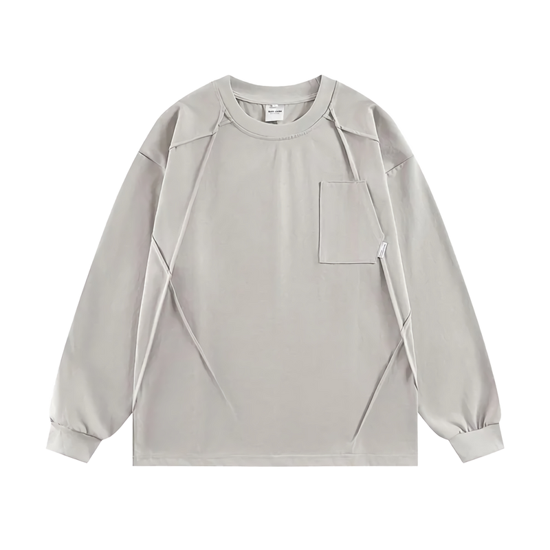 Geometric Paneled Long Sleeve Cotton Tee