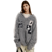 'Ink' Graphic-Patch Oversized Fur Hoodie