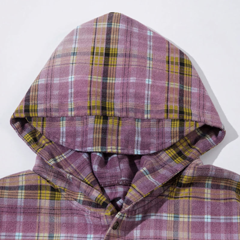 Vintage Wash Flannel Button Up with Hood