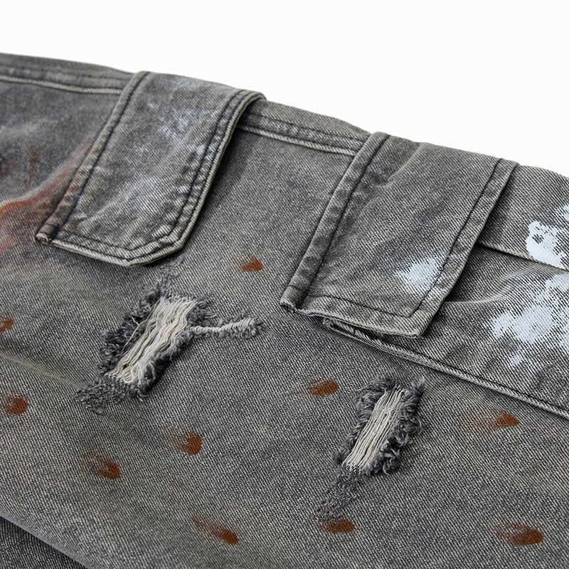 'Overspray' Distressed Wide Leg Cargo Jeans