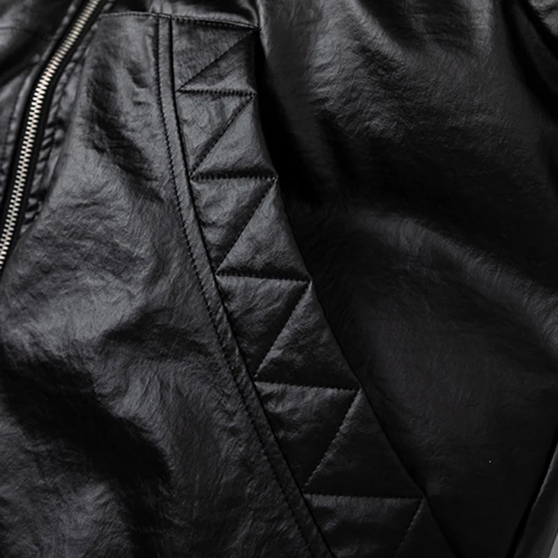 Minimalist Faux Leather Hooded Puffer Jacket