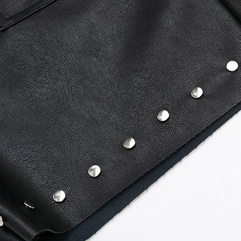 Longline Rivet Studded Faux Leather Shorts