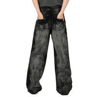 Double Waisted Acid Wash Black Denim Jeans