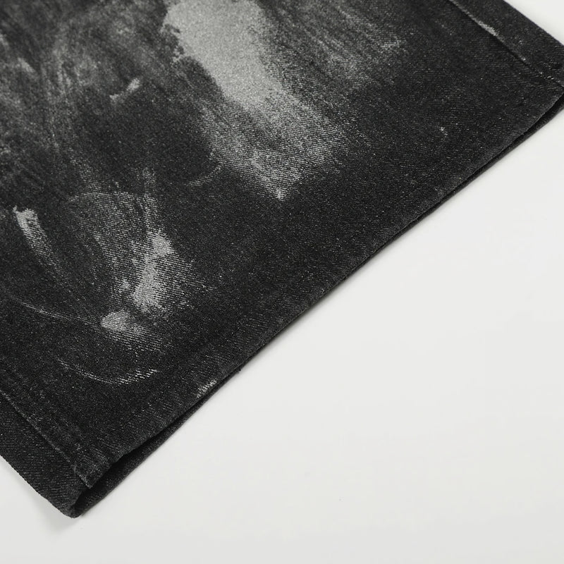 Abstract Painted Wide Leg Black Denim Jeans