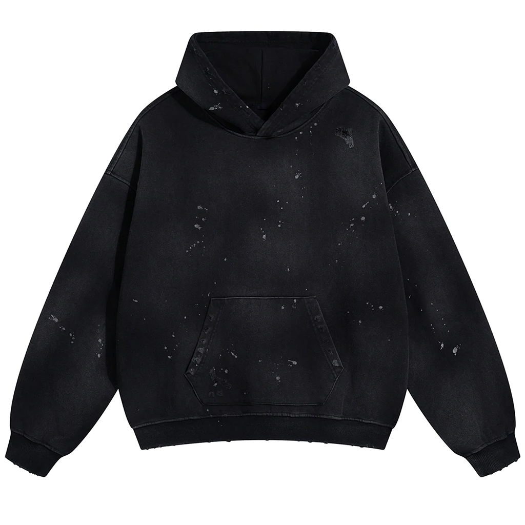 Vintage Loose Fit Cotton Hoodie with Paint Splatter