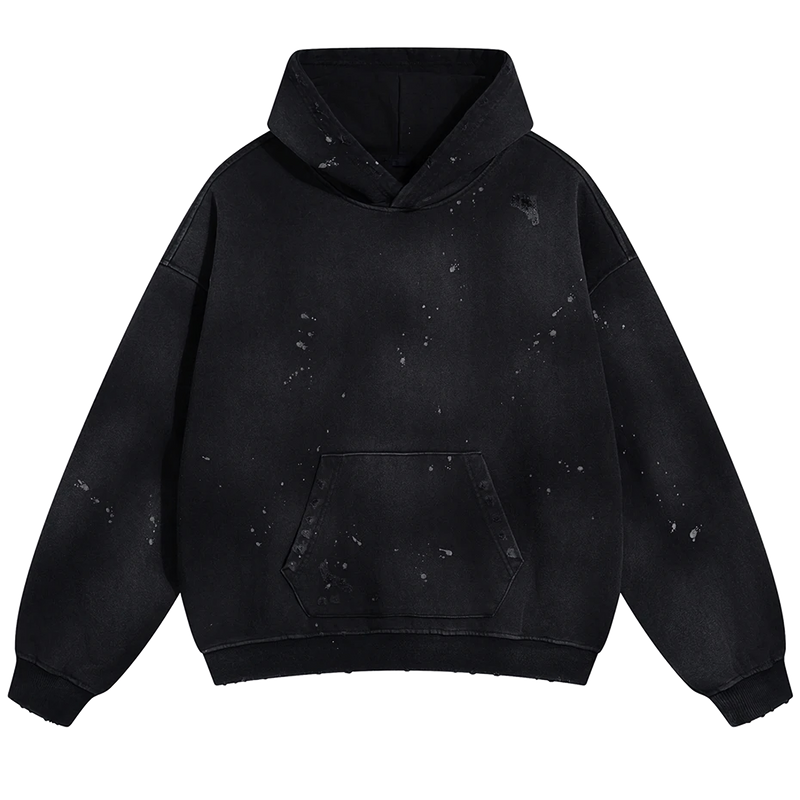 Vintage Loose Fit Cotton Hoodie with Paint Splatter