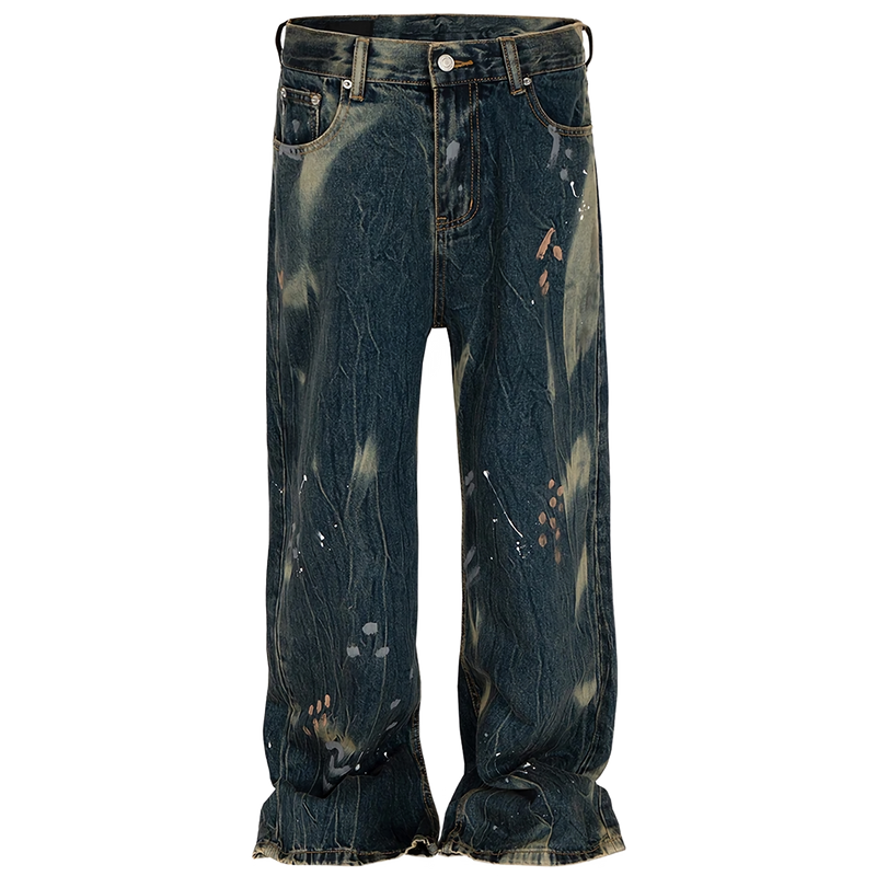 Abstract Acid Wash Vintage Denim Jeans