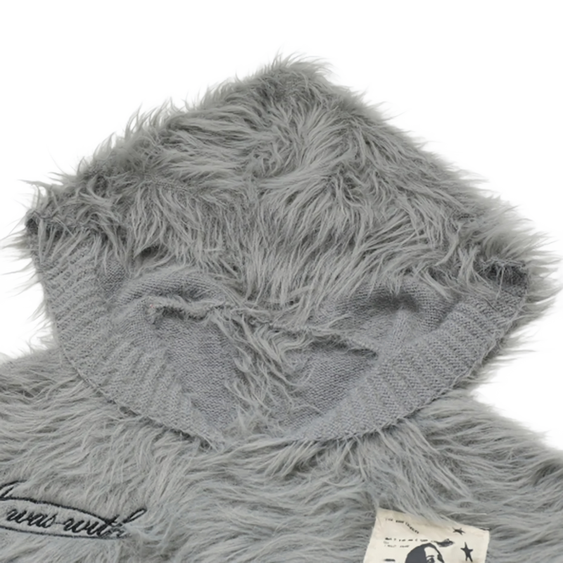 'Ink' Graphic-Patch Oversized Fur Hoodie