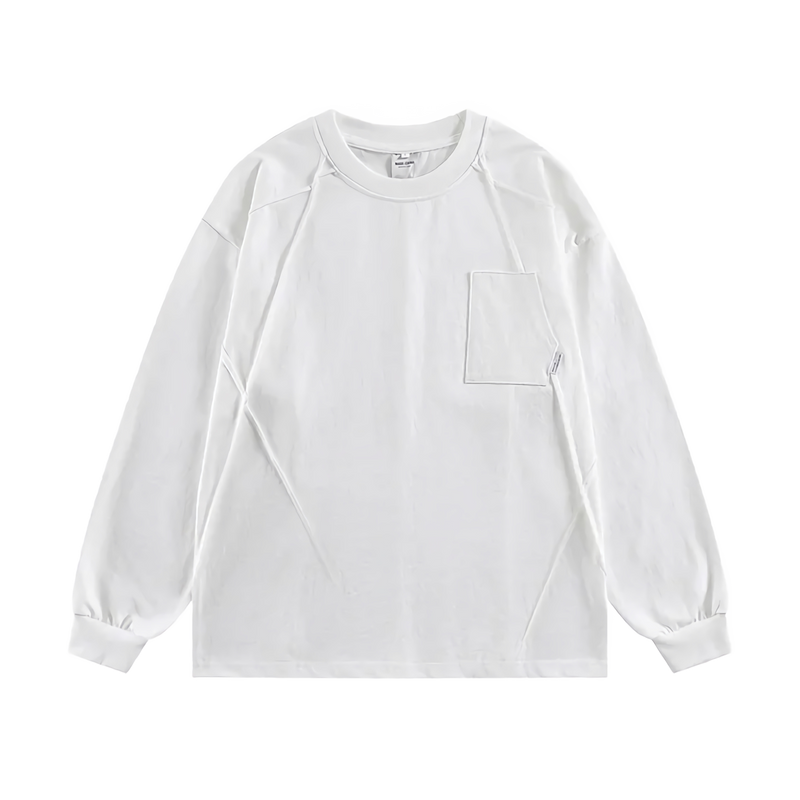 Geometric Paneled Long Sleeve Cotton Tee