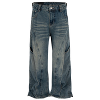 Overlaid Spiral-Cut Wide Leg Denim Jeans