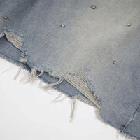 Ken Vibe Rhinestone Studded Distressed Denim Shorts