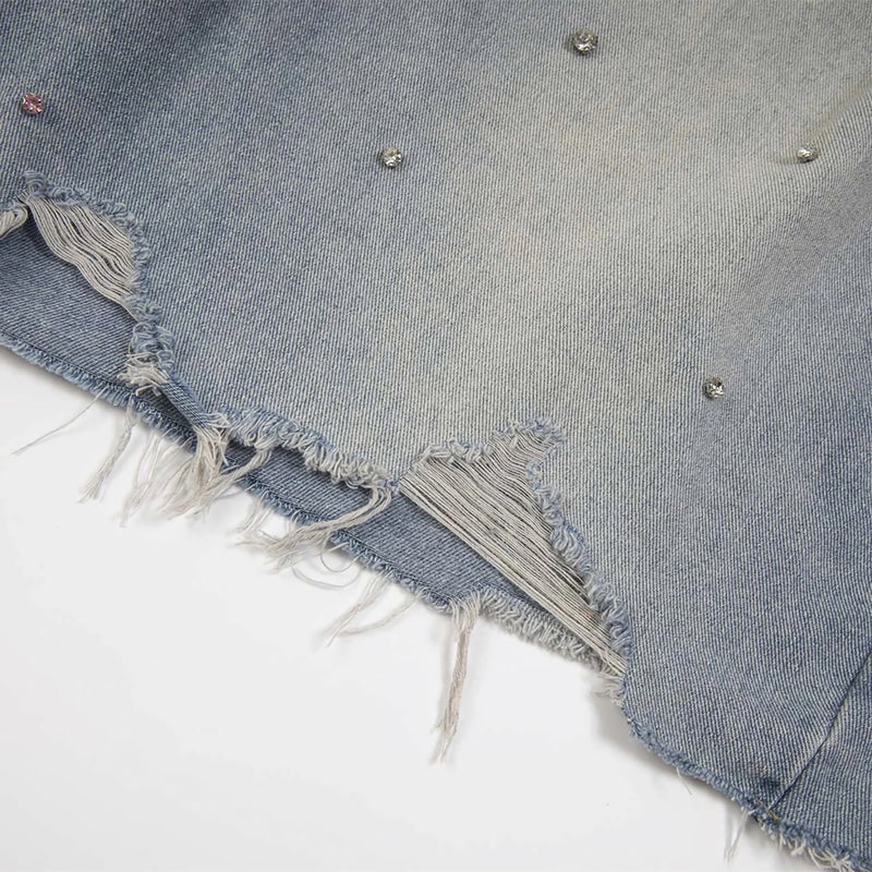 Ken Vibe Rhinestone Studded Distressed Denim Shorts