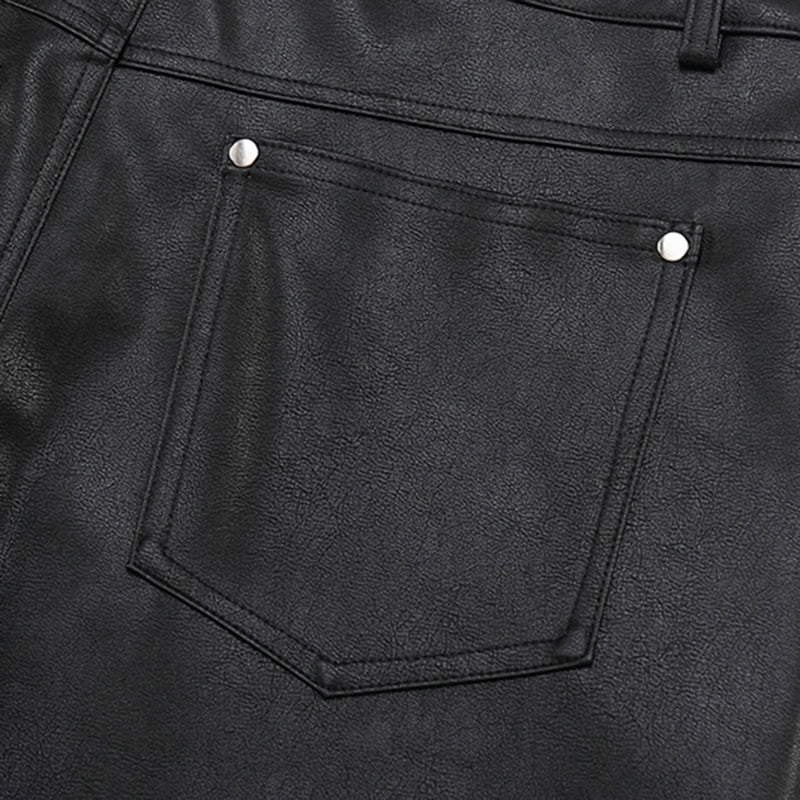 Longline Rivet Studded Faux Leather Shorts