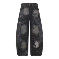 'Ruin' Charcoal Wash Distressed Wide Leg Denim Jeans