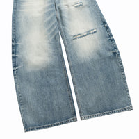 Light Wash Distressed Wide Leg Denim Jeans