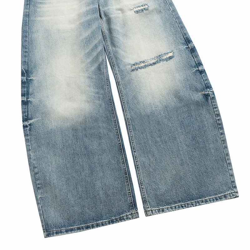 Light Wash Distressed Wide Leg Denim Jeans