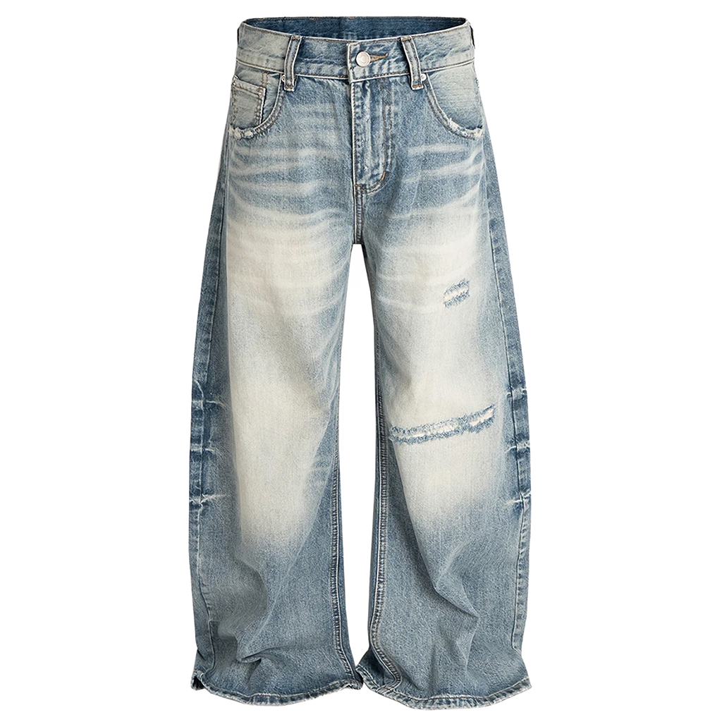 Light Wash Distressed Wide Leg Denim Jeans