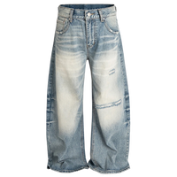 Light Wash Distressed Wide Leg Denim Jeans