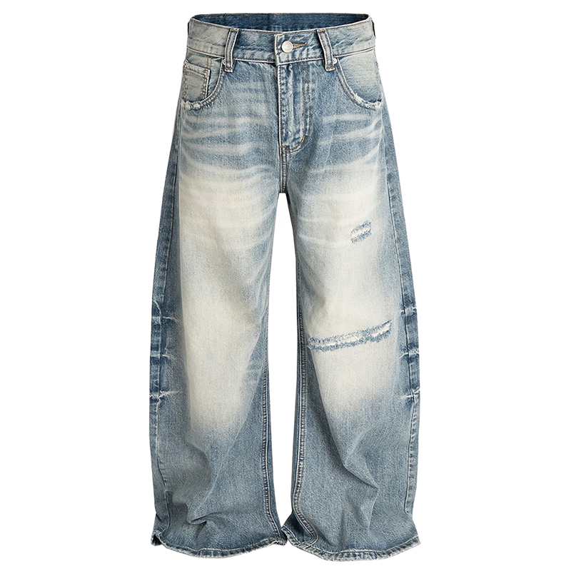 Light Wash Distressed Wide Leg Denim Jeans
