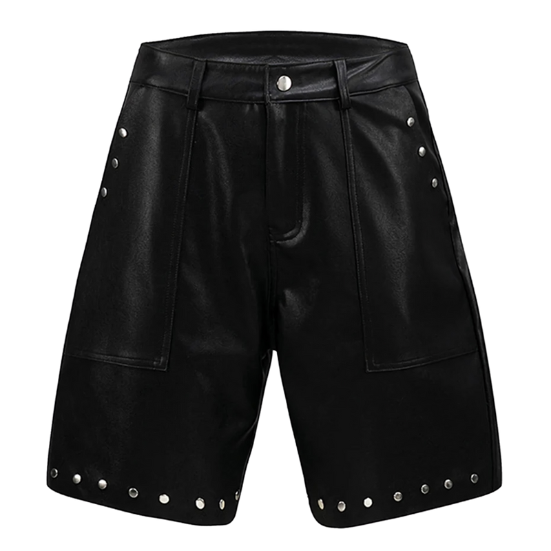 Longline Rivet Studded Faux Leather Shorts