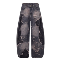 'Ruin' Charcoal Wash Distressed Wide Leg Denim Jeans