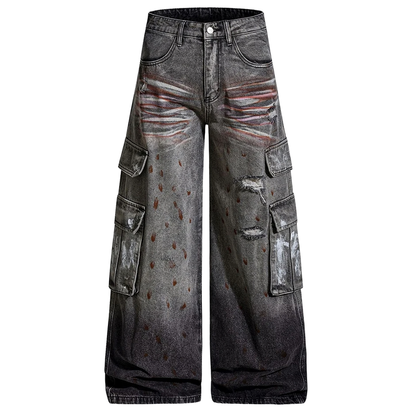 'Overspray' Distressed Wide Leg Cargo Jeans