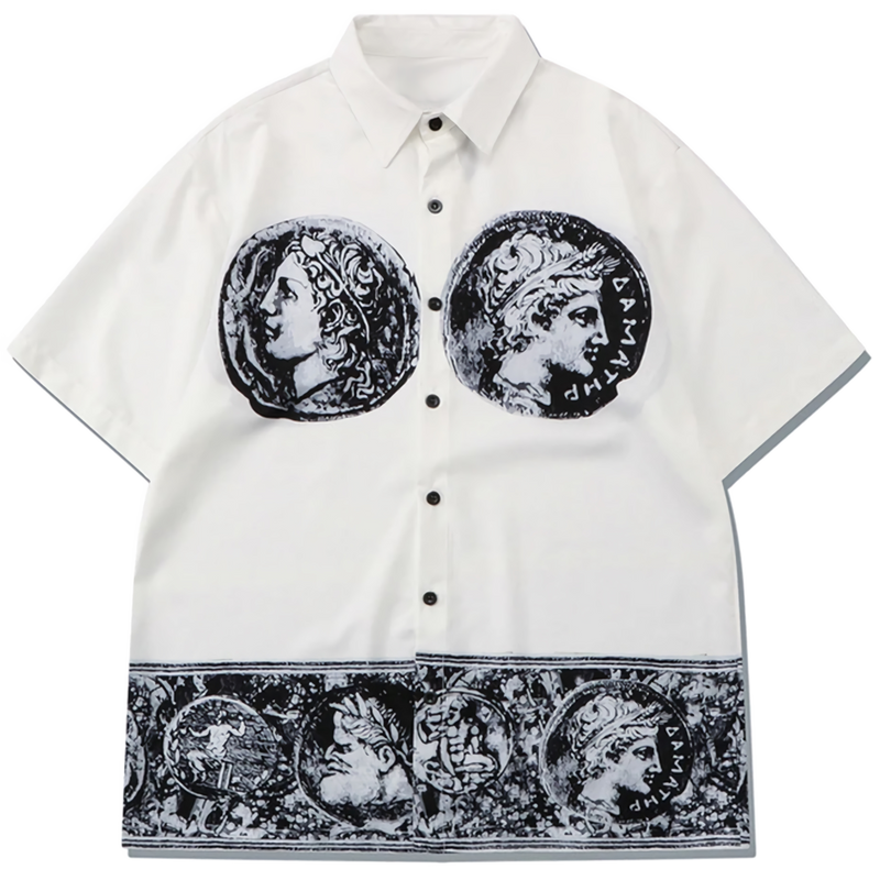 'Fortune' Tetradrachm Print Short Sleeve Button Up