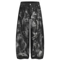 Abstract Painted Wide Leg Black Denim Jeans