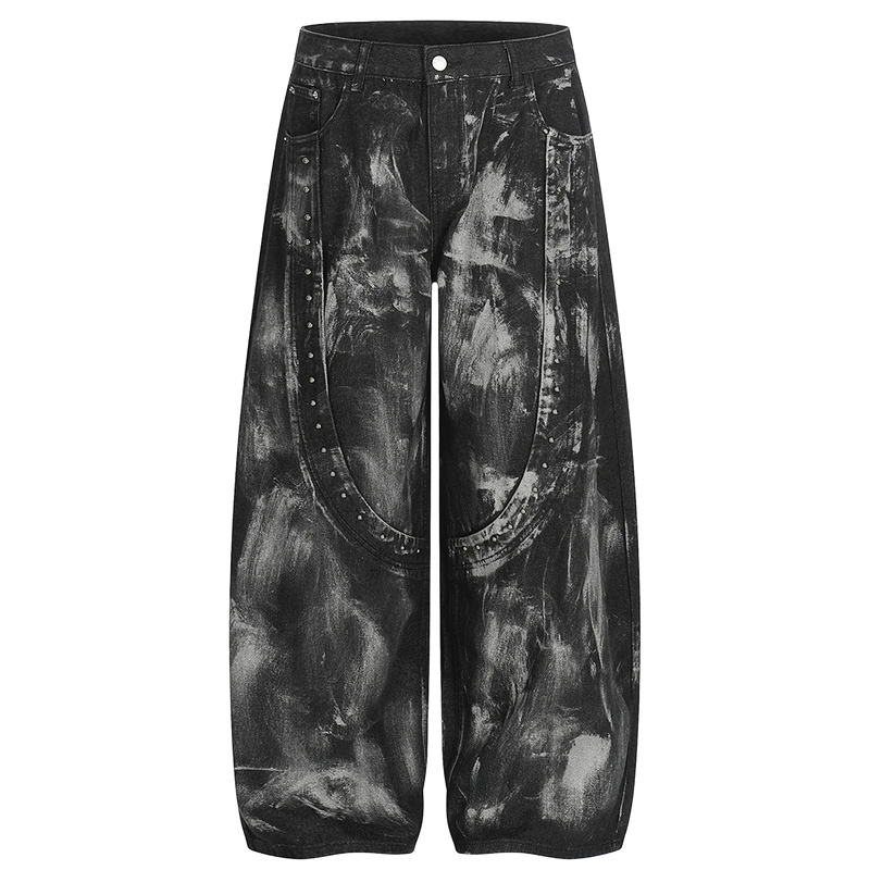 Abstract Painted Wide Leg Black Denim Jeans