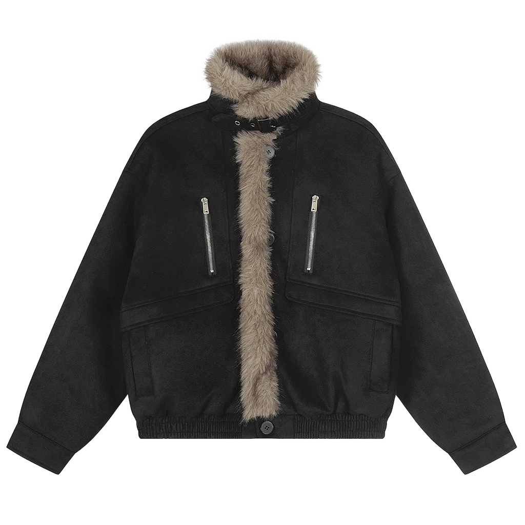 'Kodiak' Relaxed Suede-Touch Fur Trim Jacket