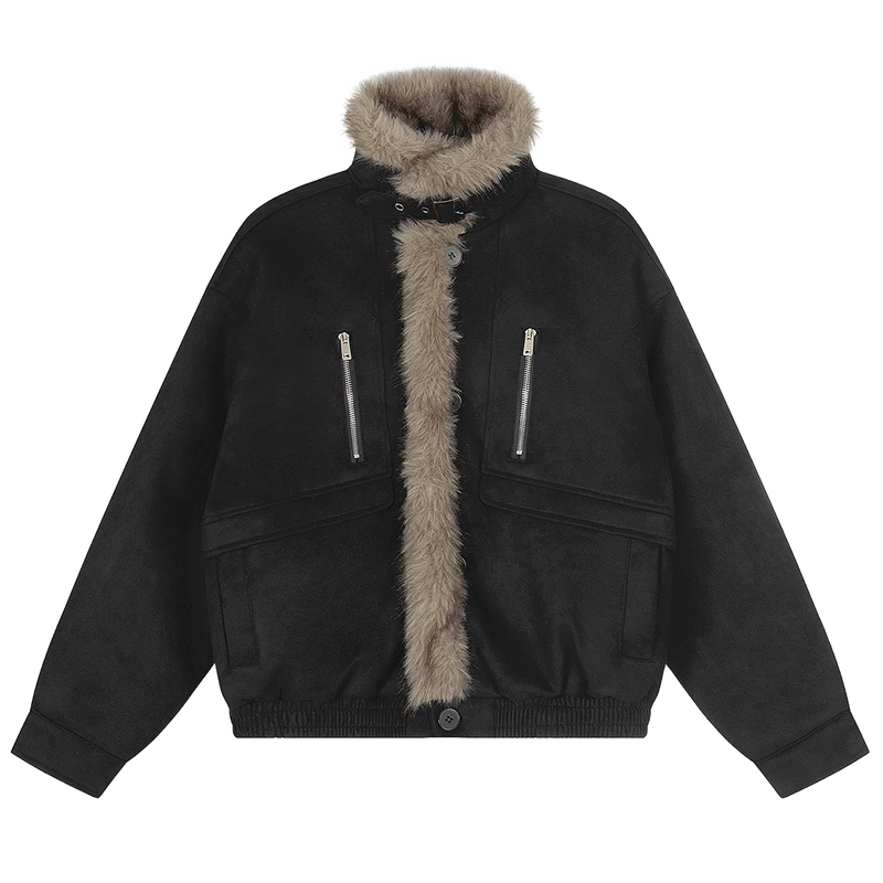 'Kodiak' Relaxed Suede-Touch Fur Trim Jacket