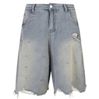 Ken Vibe Rhinestone Studded Distressed Denim Shorts